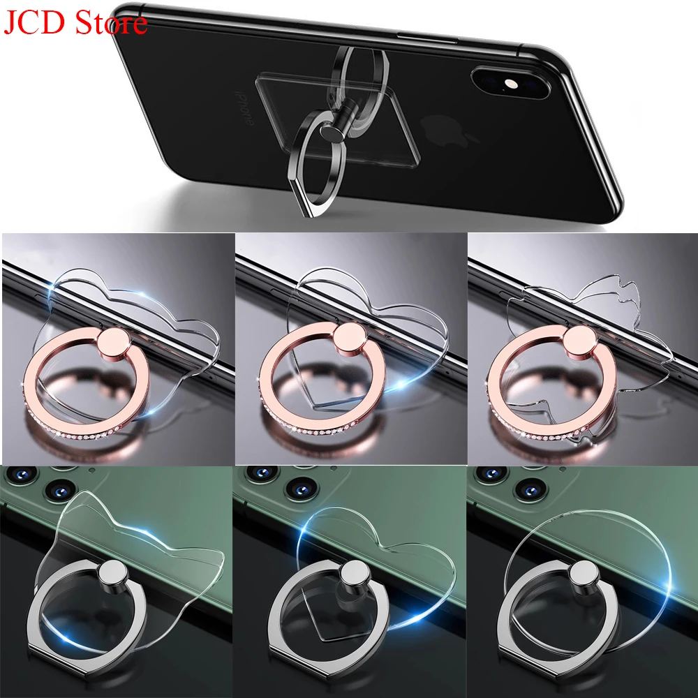 Transparent Cell Phone Ring Holder Stand 360°Degree Rotation Clear Finger Grip Kickstand Compatible iPhone Xiaomi for Phone Case