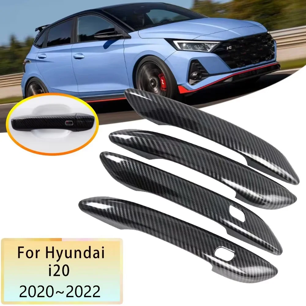 For Hyundai i20 Accessories BC3 BI3 MK3 2022 2021 2020 Carbon Fiber Door Handle Cover Trim Set Car Styling Protective Stickers