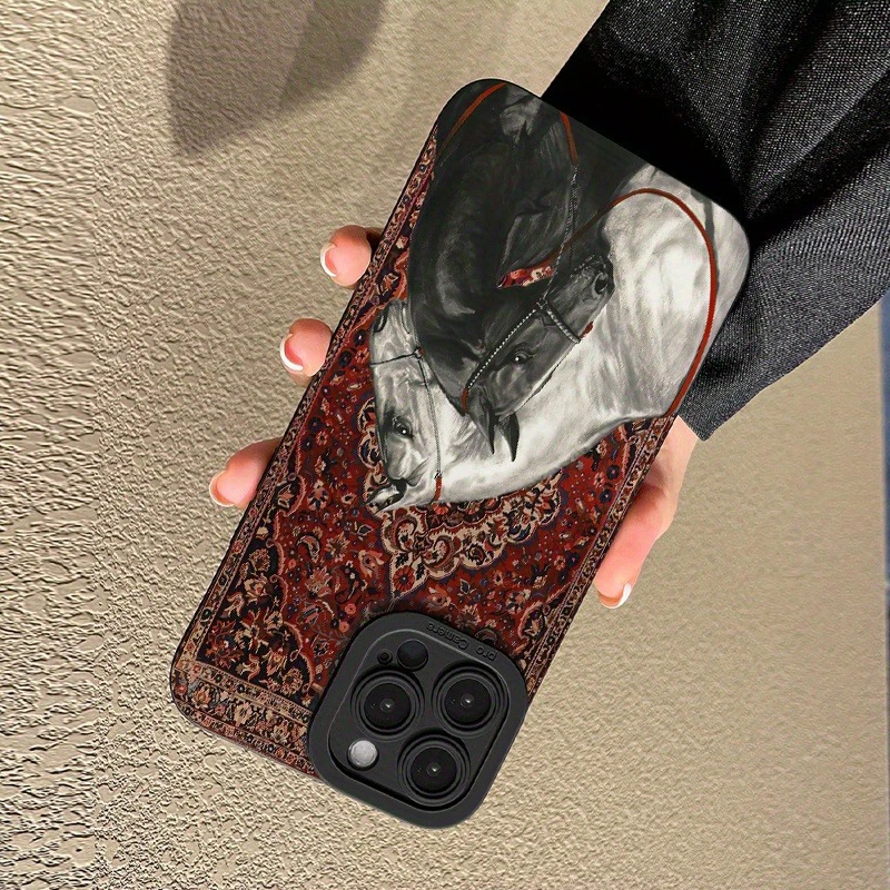 حافظة كلاسيكية بنمط حصان أبيض وأسود لهاتف سامسونج جالاكسي A56 A55 A54 A53 A36 A26 A16 S25 FE S24 Ultra S23 Plus S22 5G #4