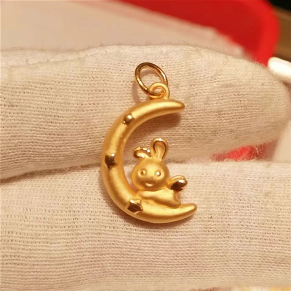 

Pure 999 24K Yellow Gold Women 3D Lucky Moon Rabbit Pendant 1.8-2g