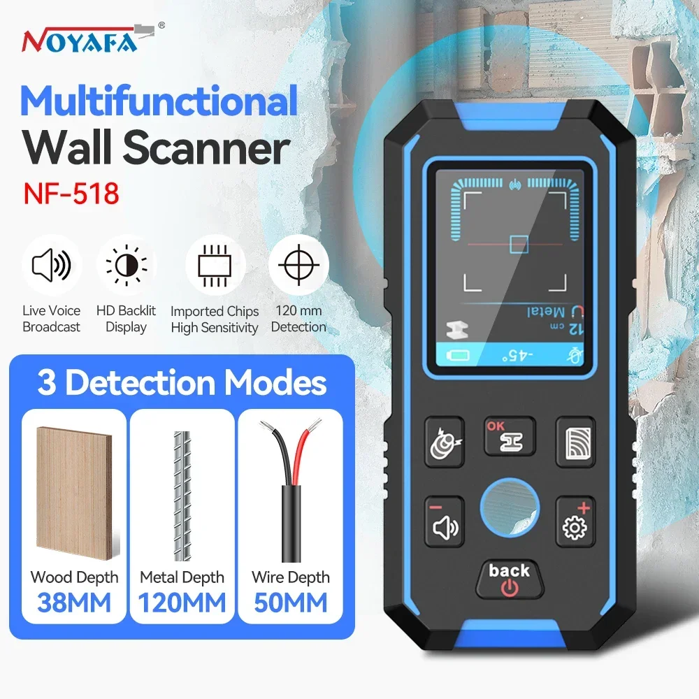 

NOYAFA NF-518 Metal Detector Wall Scanner with Newly Designed Positioning Hole for AC Live Cable Wires Metal Wood Stud Find