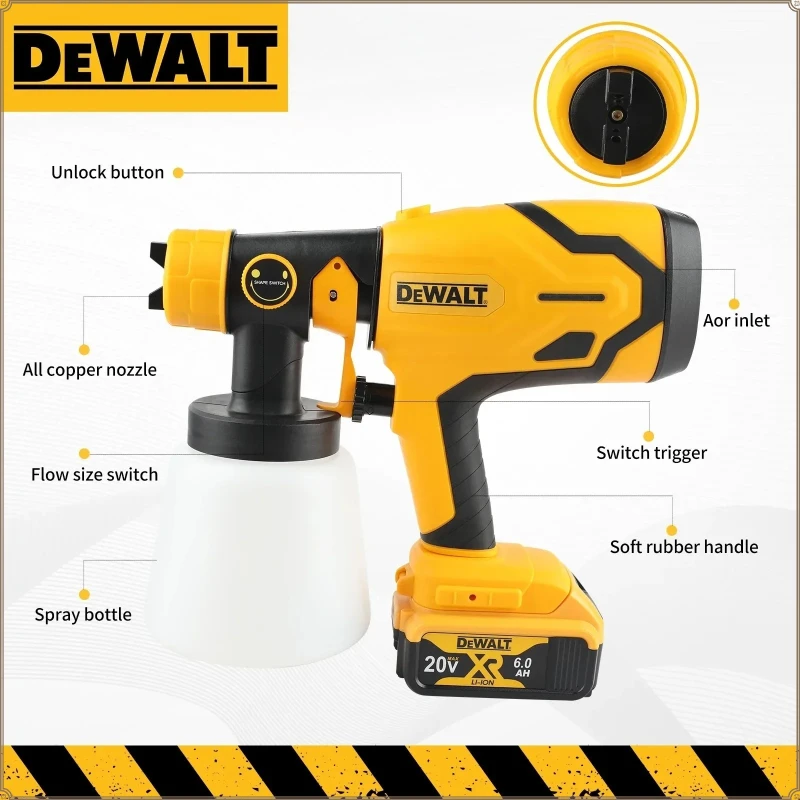 Dewalt Cordless Electric Spray Gun 800ML Portable Paint Sprayer High Power Auto Furniture Coating Airbrush For 18V Battery