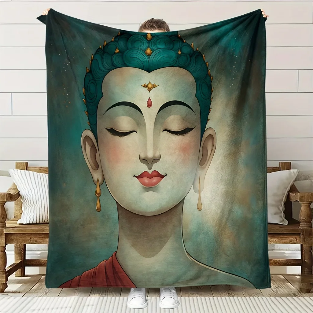 Bohemian Buddha Meditation Blanket - Quilted Cooling Bedspread with Zen Buddhist Art, All-Season Soft Breathable Polyester