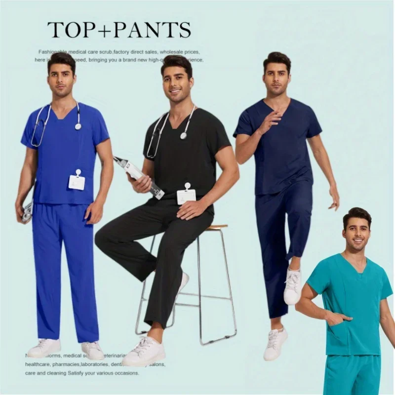 

Men's Doctor Nurse Work Uniform Pet Hospital Beauty Salon Scrubbing Set Nurse Scrubbing Top Pants Work Uniform Set