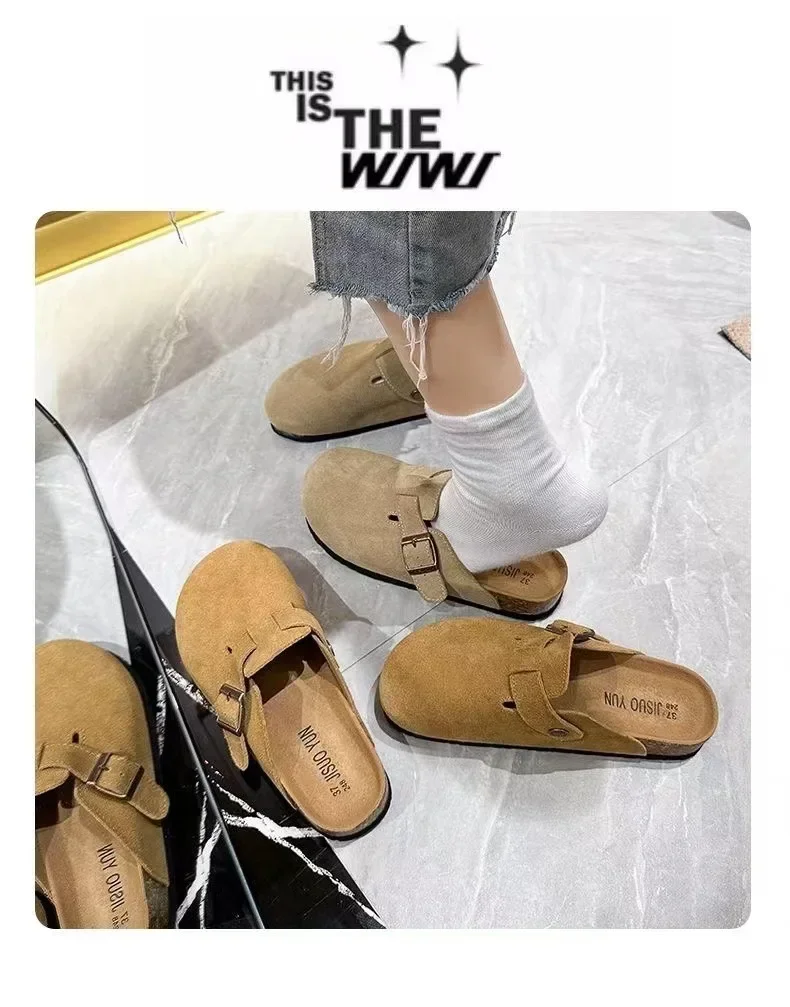 2026 Damen Retro-Korkfußbett-Clogs, geschlossene Zehenpartie, flache, rutschfeste Slip-On-Schuhe, bequeme Freizeitsandalen für den Außenbereich – Detail 13