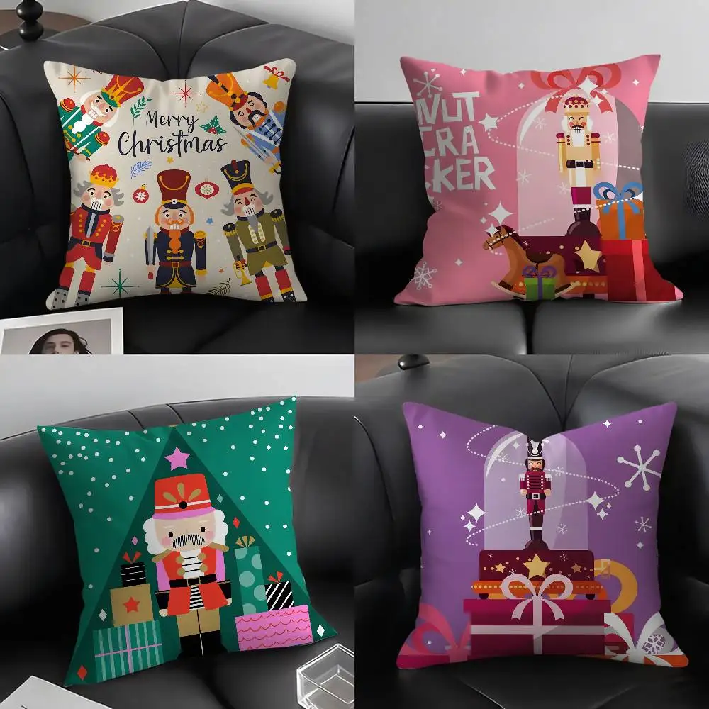 Nutcracker Soldier Christmas Pillow Case Home Dorm Chair Back Short Plush Double-sided Printing Office Nap Time Cushion Cover