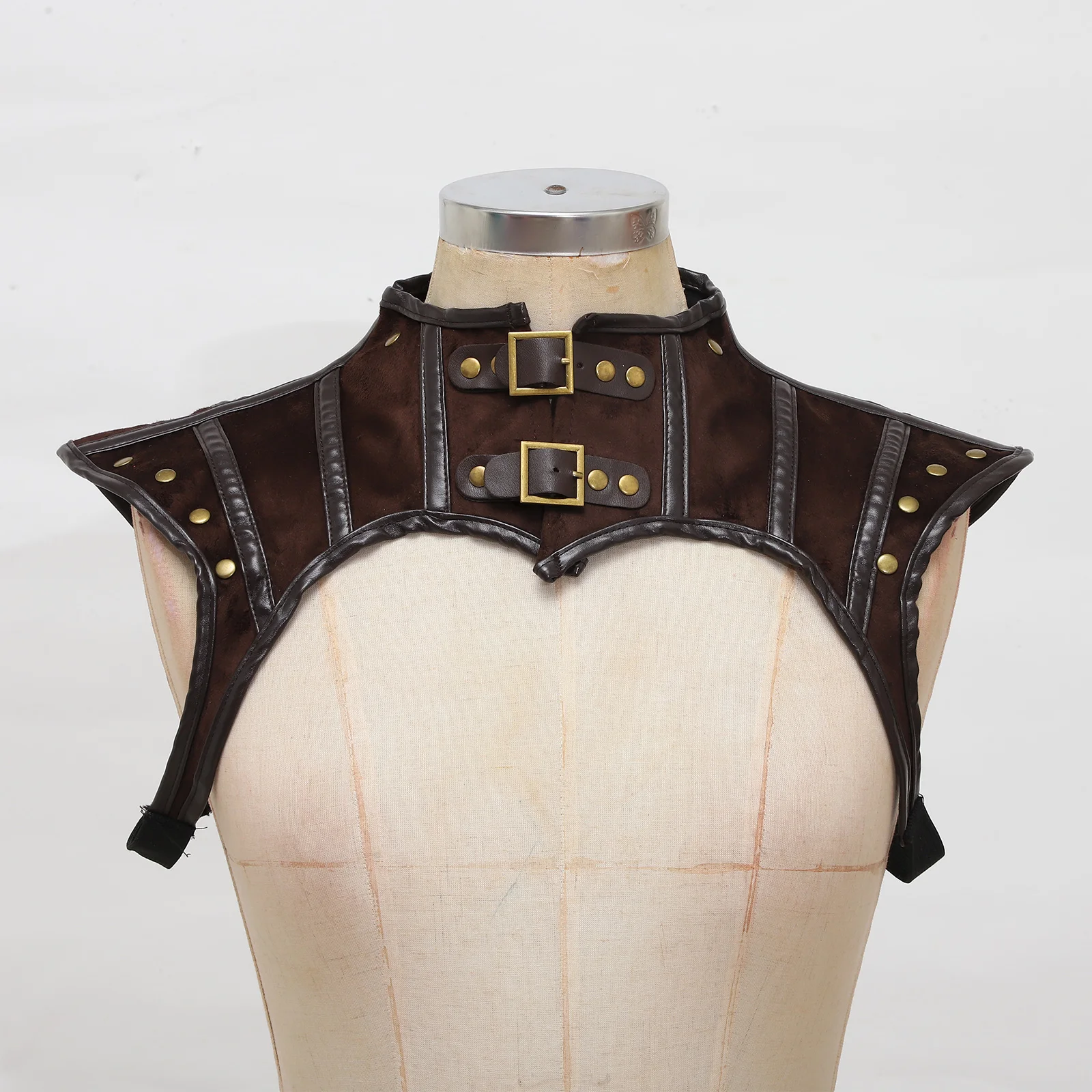 Sexy Steampunk Medieval Renaissance Short Gothic Shoulder Tops Women's Lace Up Leather Rivets Corsets Top Carnival Dress Up 2