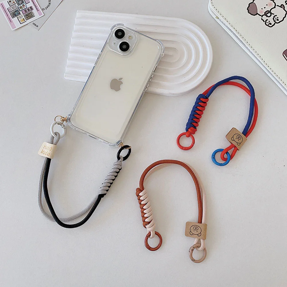 Elastic Mobile Phone Lanyard Colorful Hanging Chain Anti-loss Knot Rope Keyring Wrist Strap Woven Charms Keyring Bag Accessories