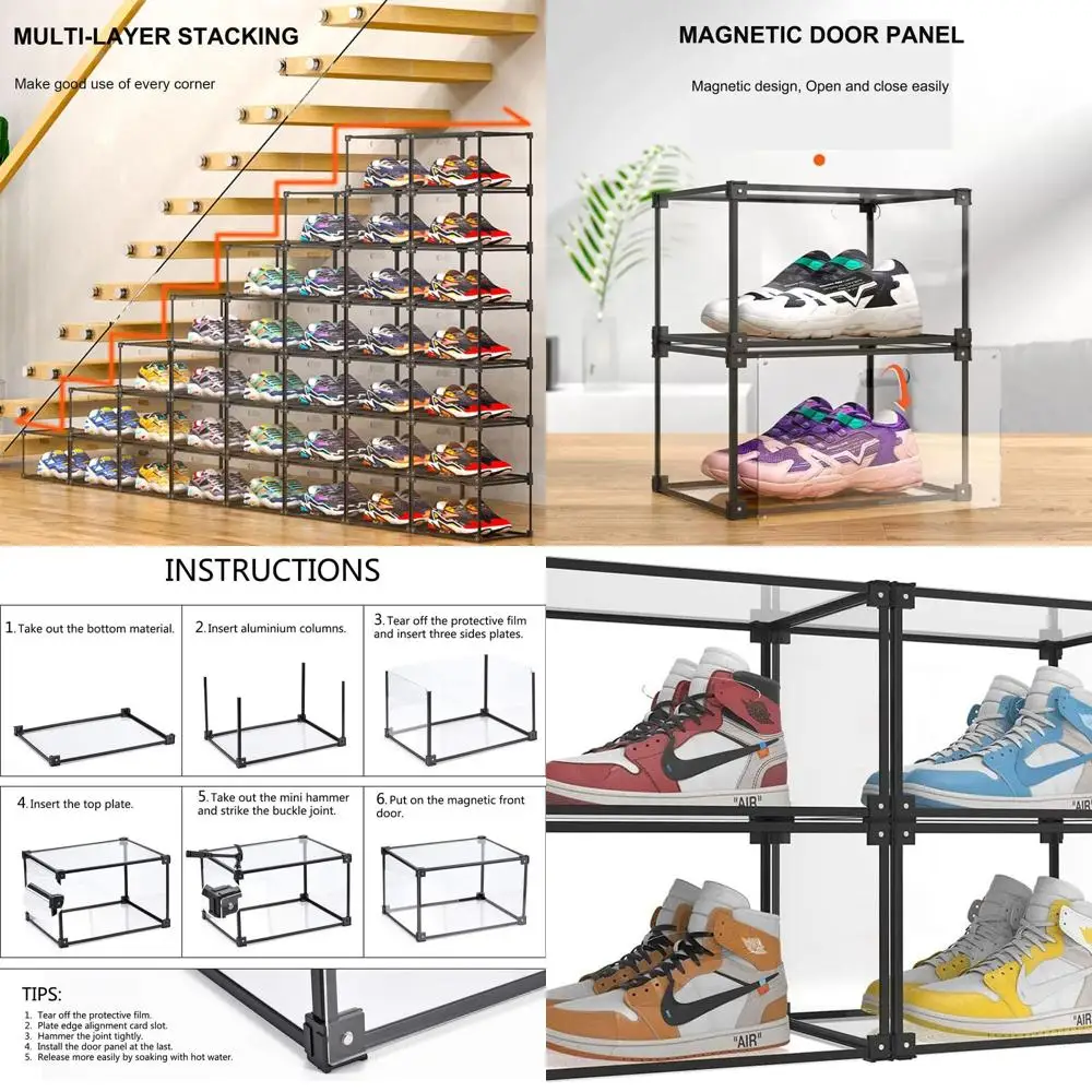 

Clear Transparent Shoe Storage Boxes Set of 4 for Sneaker Display and Organization