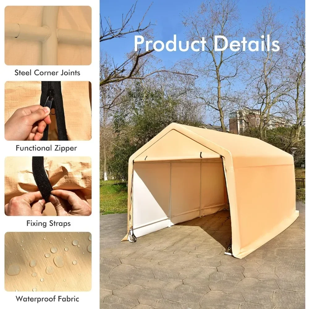 Carport, Portable Garage with Roll Up Removable Doors, All Season Car Canopy for Truck, RV, Heavy Duty Galvanized Steel Metal