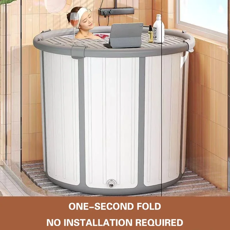 Foldable Bathing Bucket  Bathing Bucket for Adult Household Use Ice Bath  Therapy with Lid Sap Portable Bathtubs