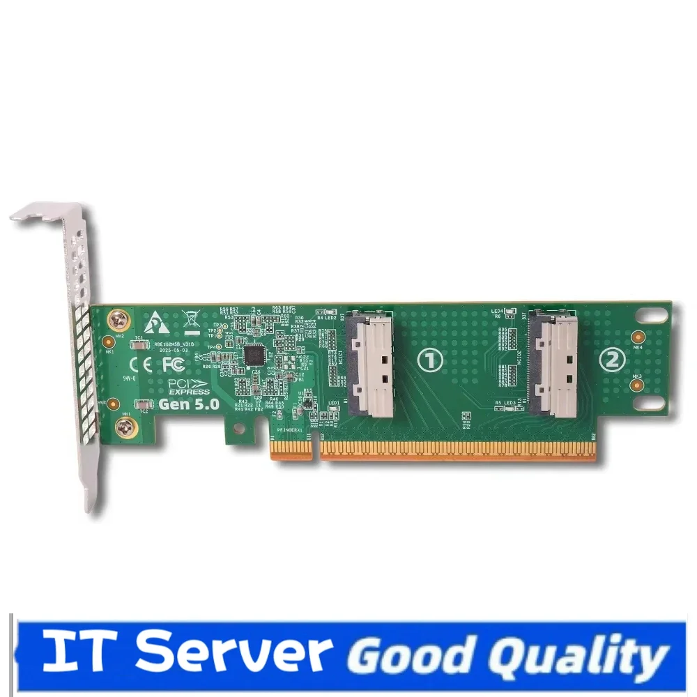 PCI-E 5.0 X16 To 2 X MCIO 8i Expansion Breakout Card Riser 1U GPUs Graphics Server Kit Dual MCIO X8 8i Cable Single-Slot Adapter