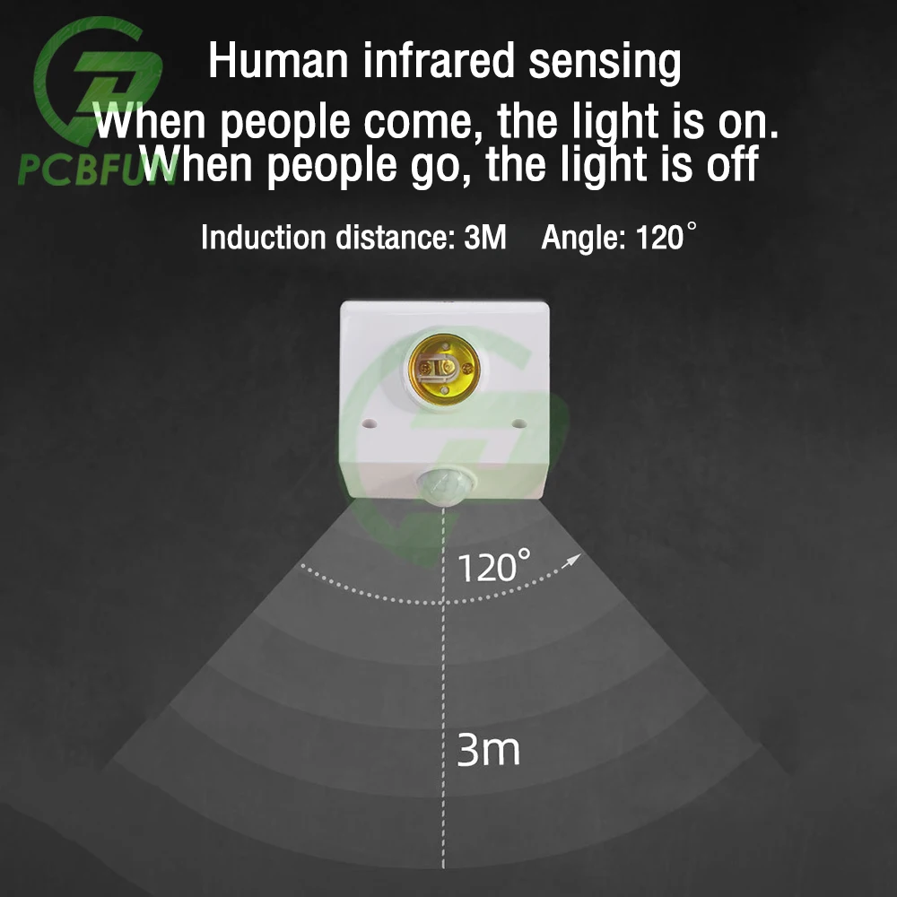 Automatic Human Body Infrared IR Sensor LED Bulb Light E27 Base Lamp Holder Motion Sensor Light Socket Adapter Holder AC110-240V