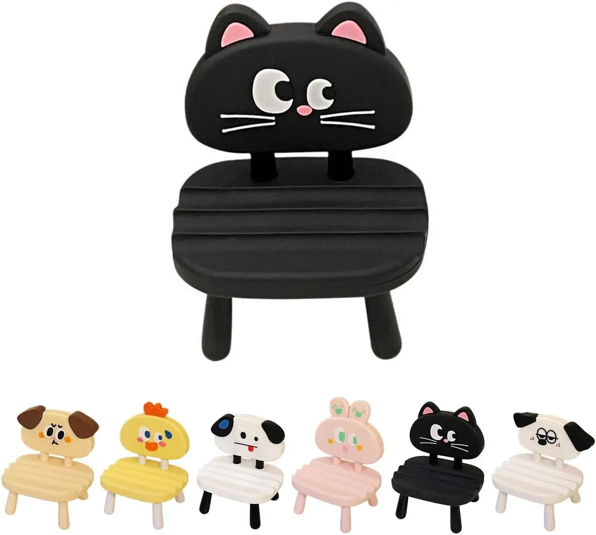 

Cute Cat Chair Phone Stand, Adjustable Silicone Holder for Desk, Fits iPhone 17 16 15 14 13, Samsung, Tablet - Black