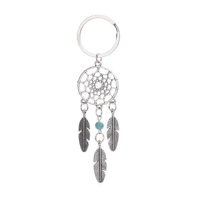 1PC Dream Catcher Simple Fashion With Green Beads Key Ring Buckle Pendant Silver Tone Feathers Tassels Keychain For Gift