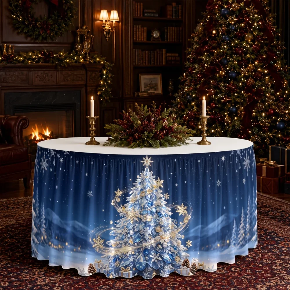 One-piece table skirt - Christmas tree snowy forest winter wonderland - festive elegance - dreamy and warmxzj