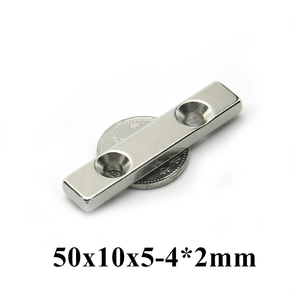 

5-50pcs 50x10x5mm double hole:4mm Super Strong Countersunk Block Neodymium Magnet Rare Earth Strong Magnet