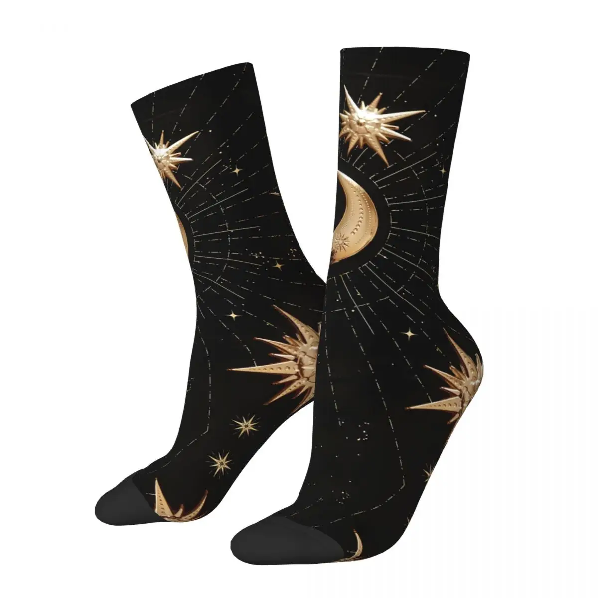 

Funny Happy Sock for Men Colors Moon Star Harajuku Witch Pattern Printed Crew Sock