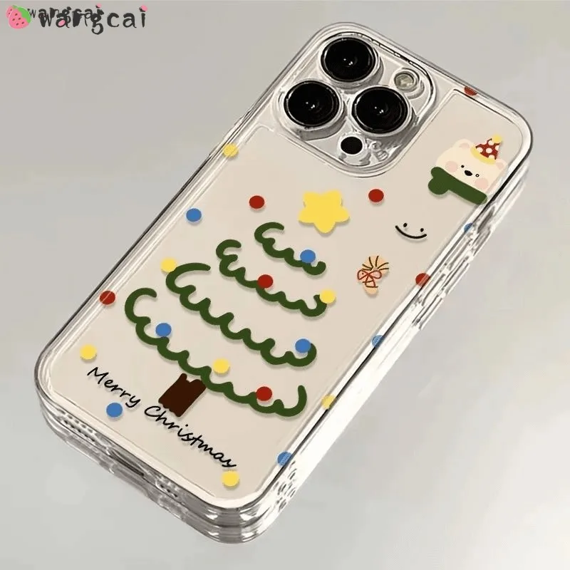 حافظة لهاتف جوجل بيكسل 9 9A جوجل بيكسل 9 جوجل بيكسل 9A شجرة عيد ميلاد سعيد الدب البولكا نقطة لطيف الكرتون واضح غطاء ناعم