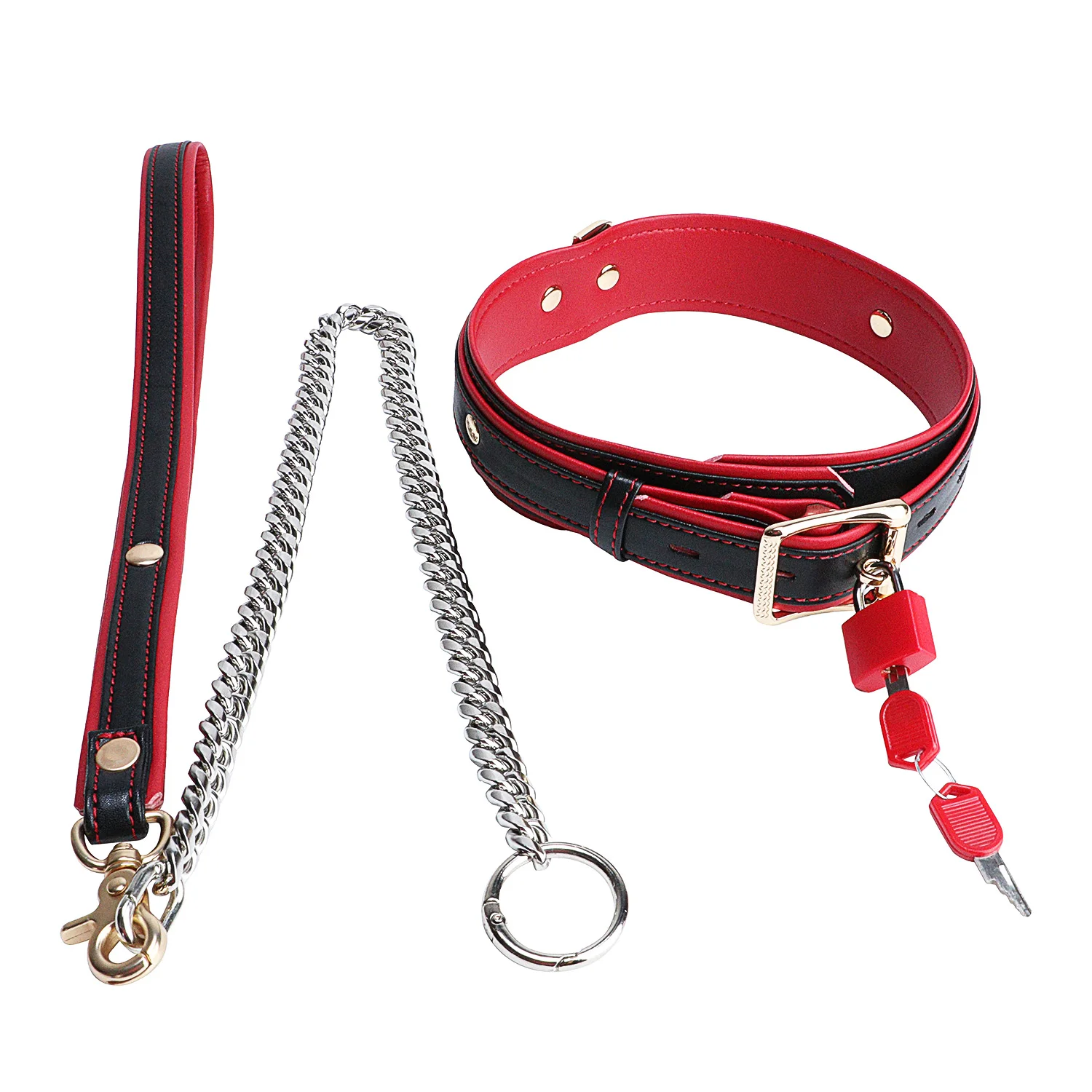 DOGLOV-Collar de sujeción de cuero PU ajustable, banda Bondage de cuero, cadena de acero inoxidable, juguete BDSM, juego de carpeta de coqueteo para hombre/pareja