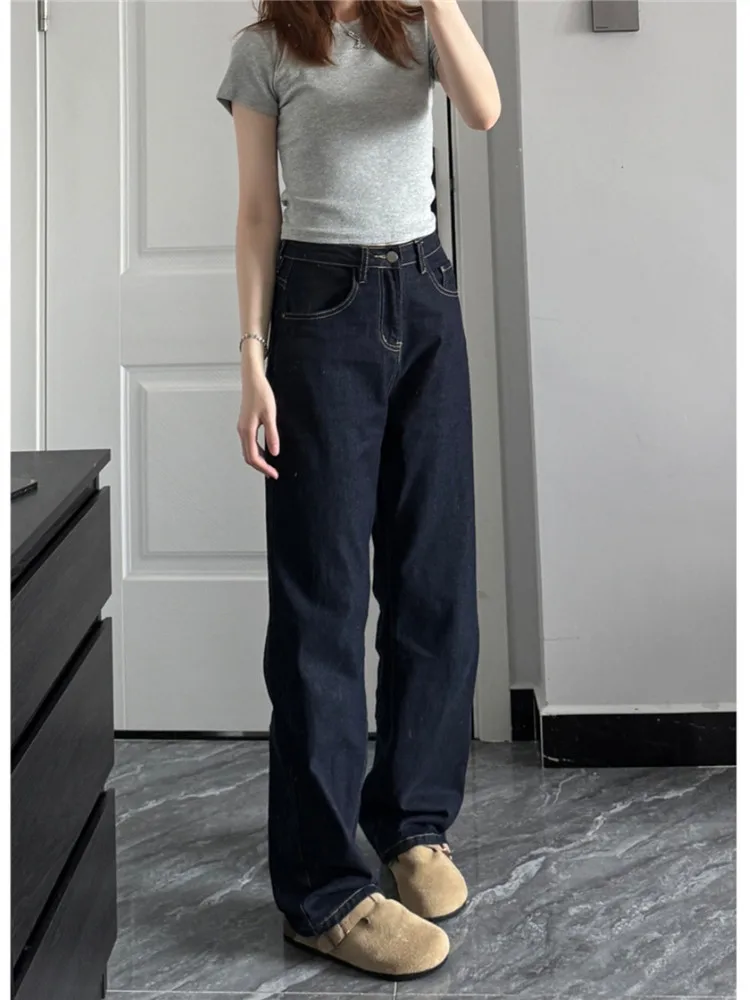 

American Retro Straight Leg Denim Blue Jeans Women's High Waist Slimming Summer Tall Extended Length Skinny Wide Leg Pants