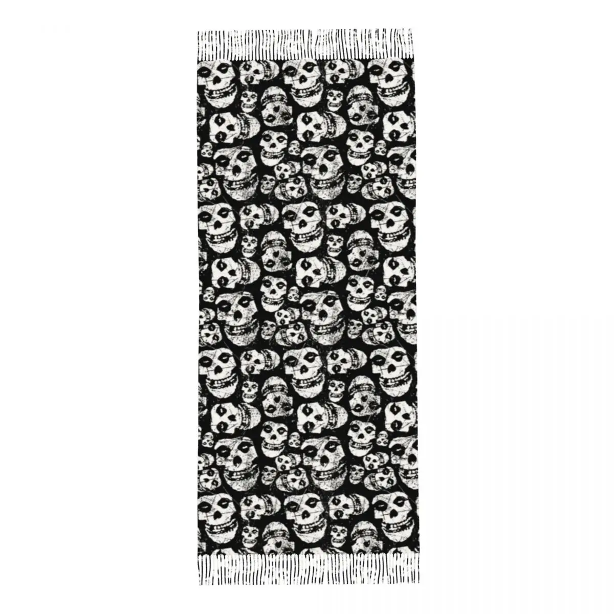 Misfits Skull Scarf for Womens Winter Fall Cashmere Shawl Wrap Halloween Cartoon Large Scarves with Tassel for Evening Dress