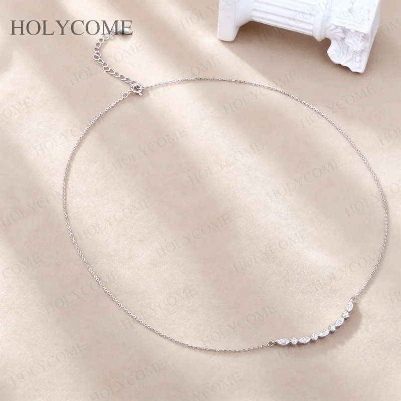925 Sterling Silber Halskette mit gebogenem Moissanit-Anhänger im Marquise-Schliff, D-Farbe, minimalistischer Anhänger für Damen, für den täglichen Gebrauch, edler Schmuck – Detail 12
