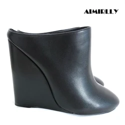 Women’s Round Toe Wedge Mules – Slip-On High Heel Shoes, Comfortable Casual Footwear, Customized by Aimirlly