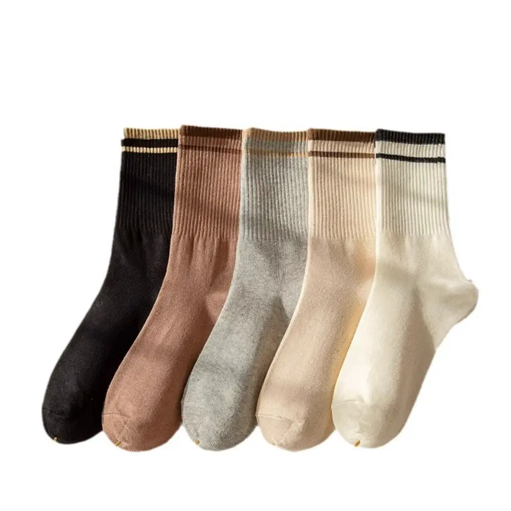 10Pairs Fashion Patchwork Stripe Socks Non-Slip Simple Mid-calf Socks Hosiery Breathable Women Tube Socks Girl