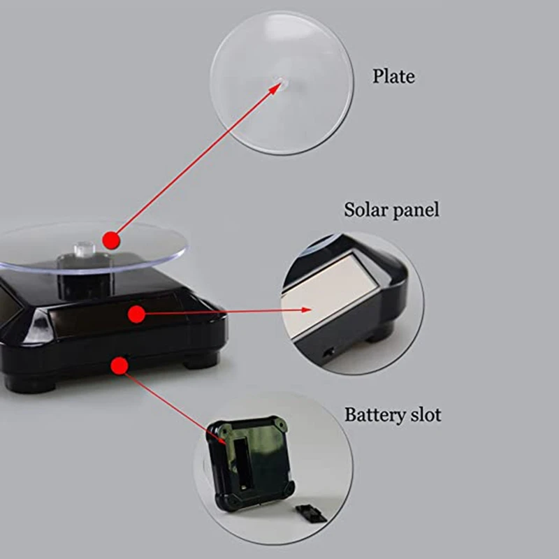 Solar Turntable Jewelry Electric Turntable Display Stand Mobile Phone Watch Hand Jade Glasses Tray Black