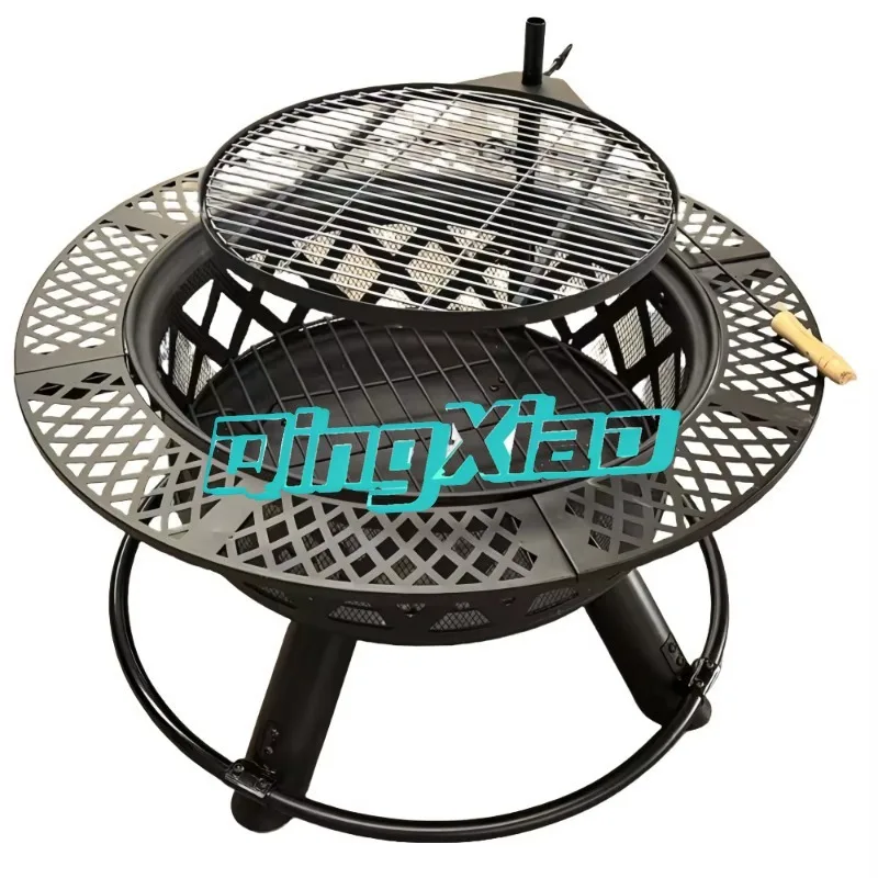 

Outdoor Fire Pit With Grill Round Wood Burning Fire Pit For Backyard Patio Garden Camping Heating BBQ Use Multifunctional