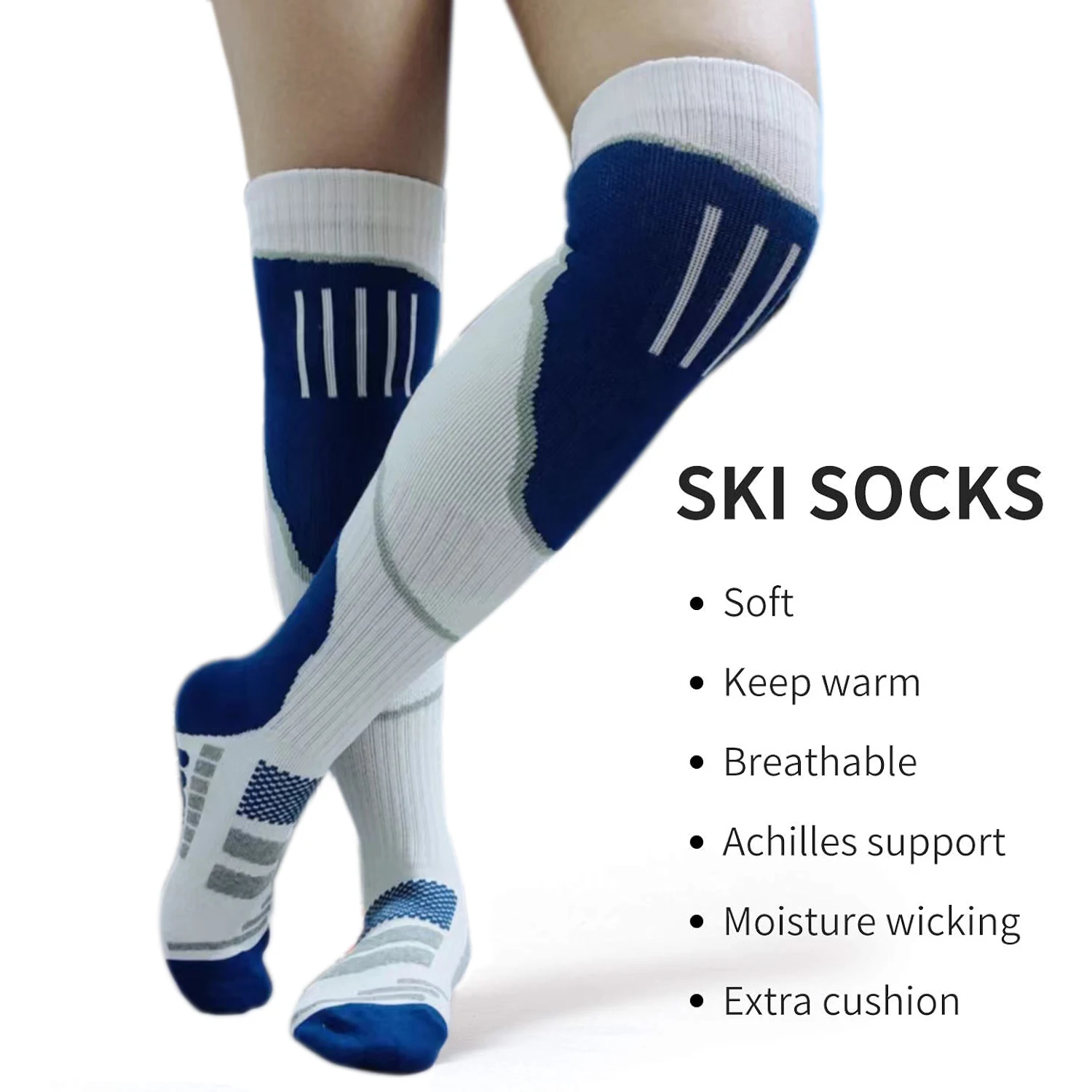 Towel Bottom Ski Socks With Winter Performance And Warm Knee Pads Suitable For Snowboarding Hiking Cold Weather Snow Hunting