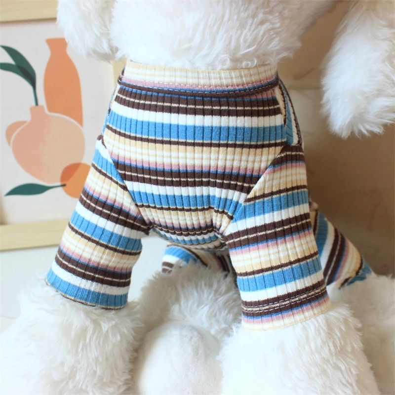 Soft Autumn Bottom Sweatshirt for Small Dogs Striped Pet Overalls Polyester T Shirt French Bulldog Four Legged Cat Clothing
