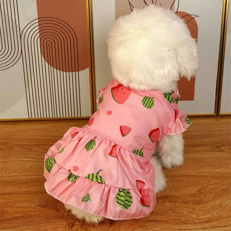 Pet Dog Clothes Fruit Dress for Dogs Clothing Cat Small Strawberry Print Ruffle Sleeve Cute Thin Spring Summer Girl Chihuahua