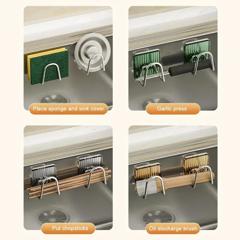 Drain Storage Shelf Multifunctional Self Adhesive Sink Sponges Rack Wall Mounted Dish Sponge Holder Kitchen Wall Hooks Accessory