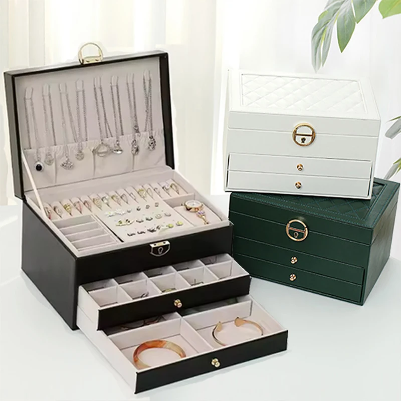 

Многофункциональная коробка для часов большой емкости, чехол для кольца, браслета, ожерелья, органайзер для ювелирных изделий, антиоксидантный трехслойный футляр для ювелирных изделий