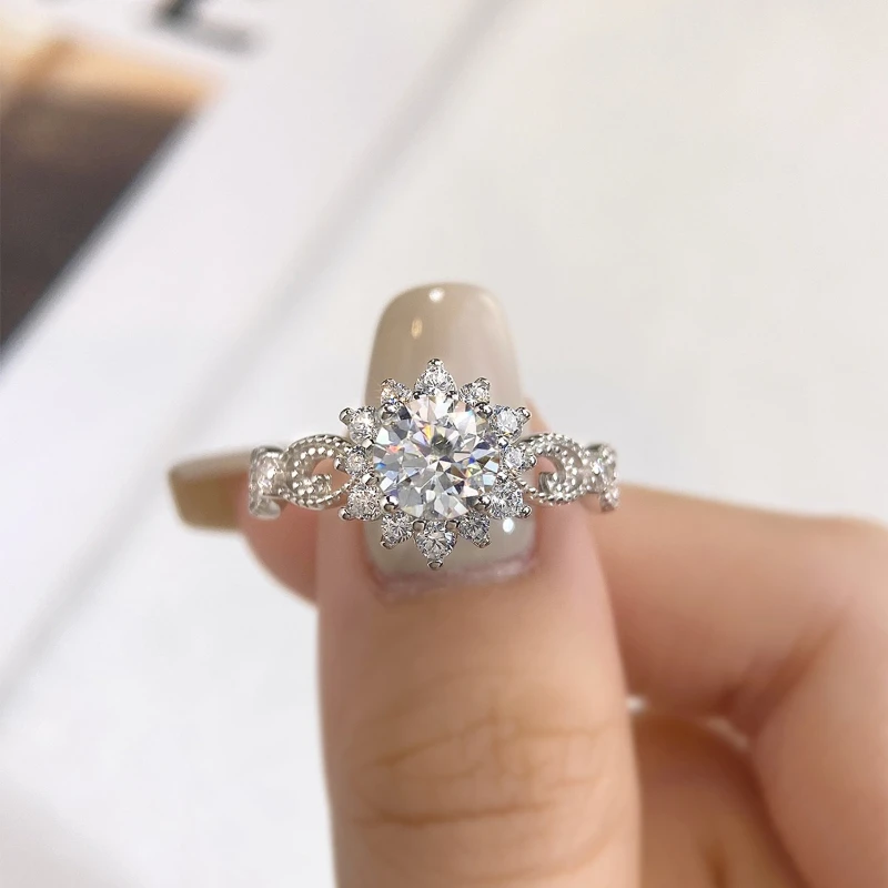 

DWJ 1CT Certified Moissanite Diamond Circular Sunflower Ring for Women's Daily Wear Real 925 Sterling Silver Luxury Fine Jewelry