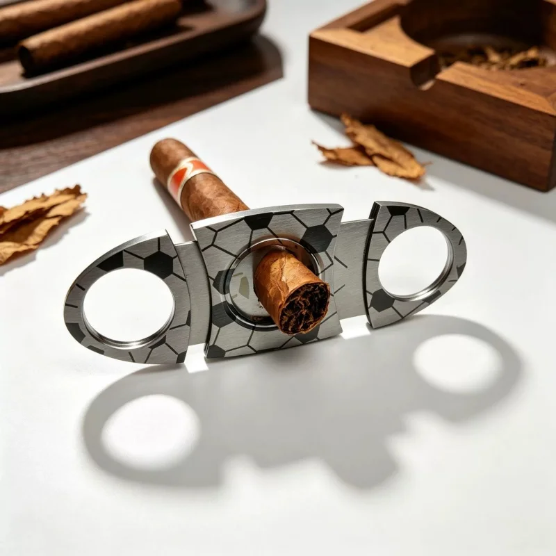 2026 New Football Pattern Cigar Scissor Set Stainless Steel Cigar Knife Leather Cover Cigar Cutter Smoking Equipment Gift