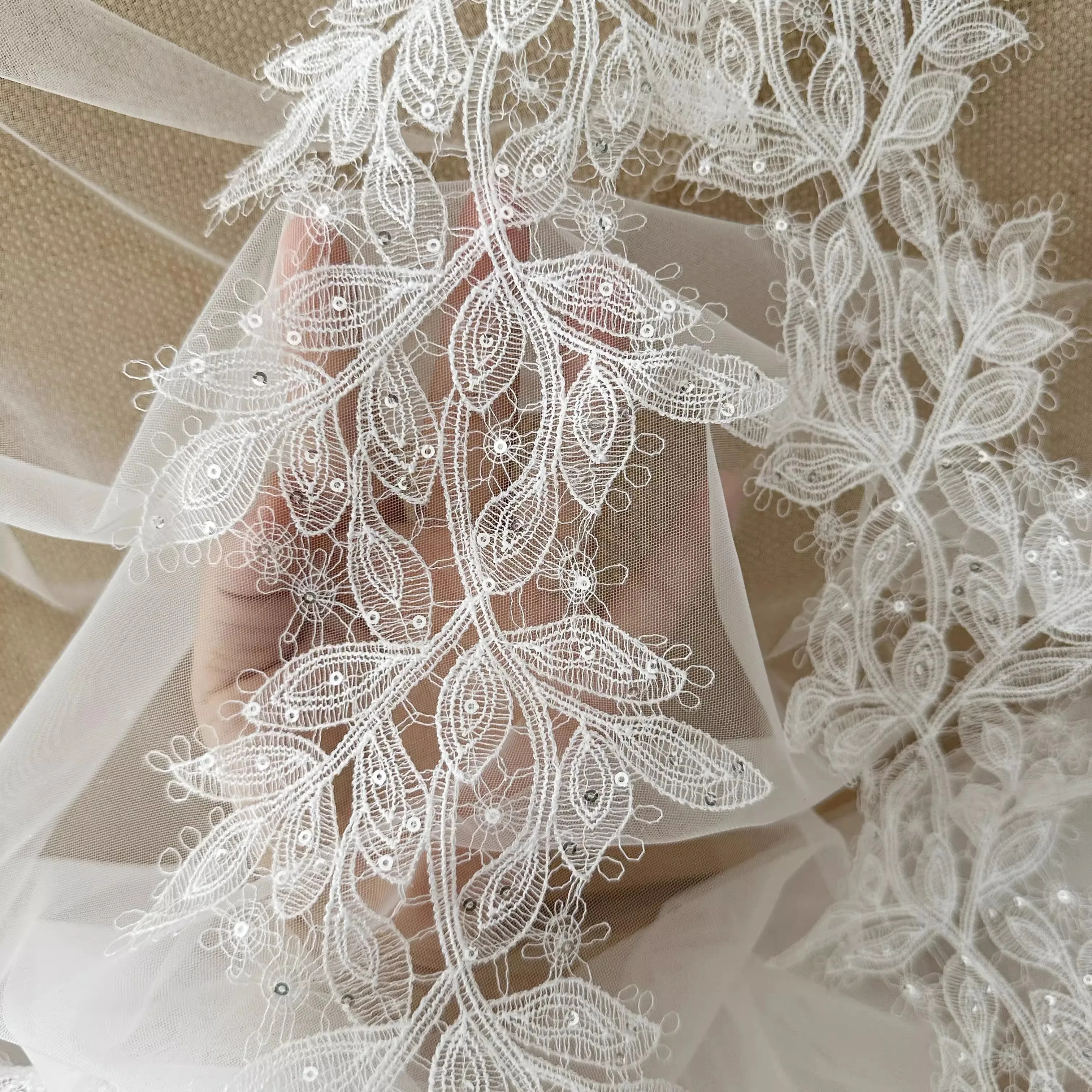 1Yard price Sequined fish silk lace Day single fish silk hollow veil wedding dress lace