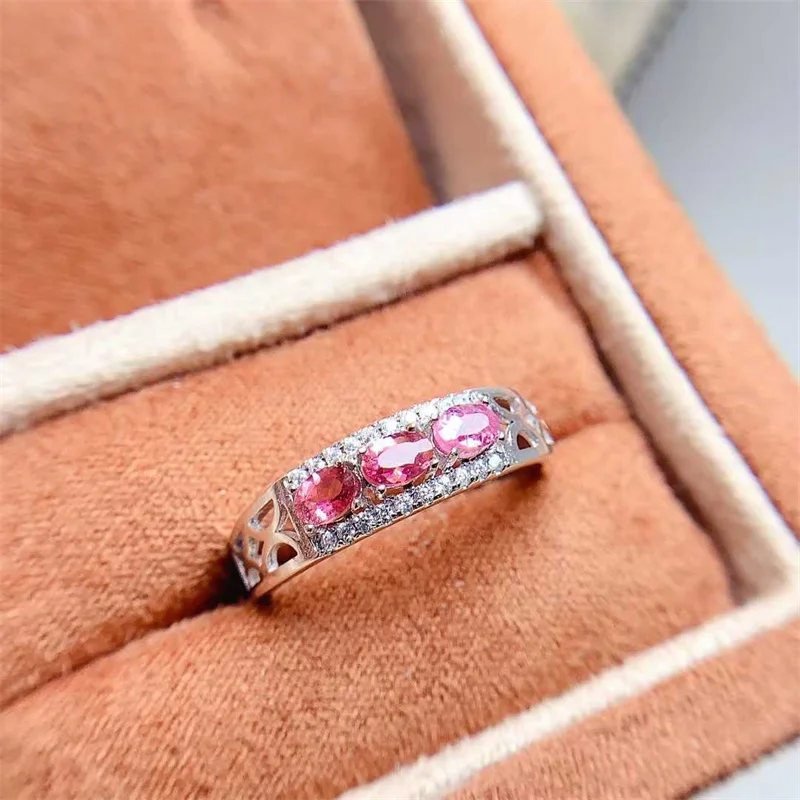 

Authentic 925 Sterling Silver Natural Pink Tourmaline Wedding Ring for Lady Fine Bride Elegant Jewelry Gift with Certificate