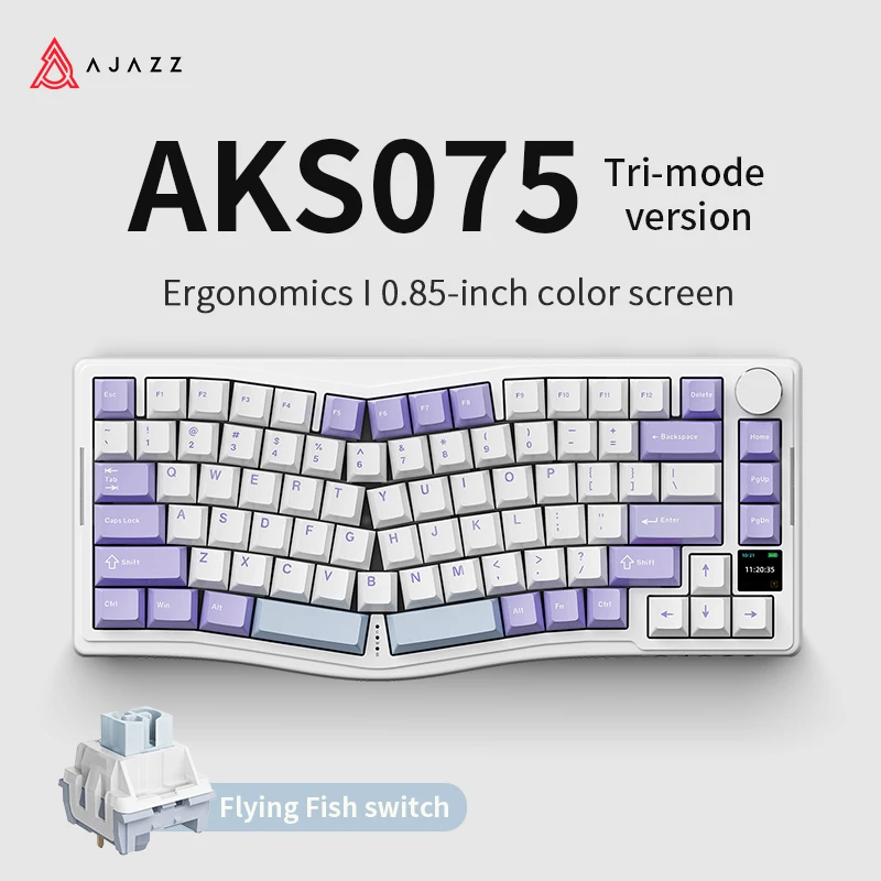 AKS075 75% mechanische toetsenbordkit 0,85 inch kleurenscherm Volumeknop Draadloos mechanisch toetsenbord Gamingtoetsenbord met drie modi