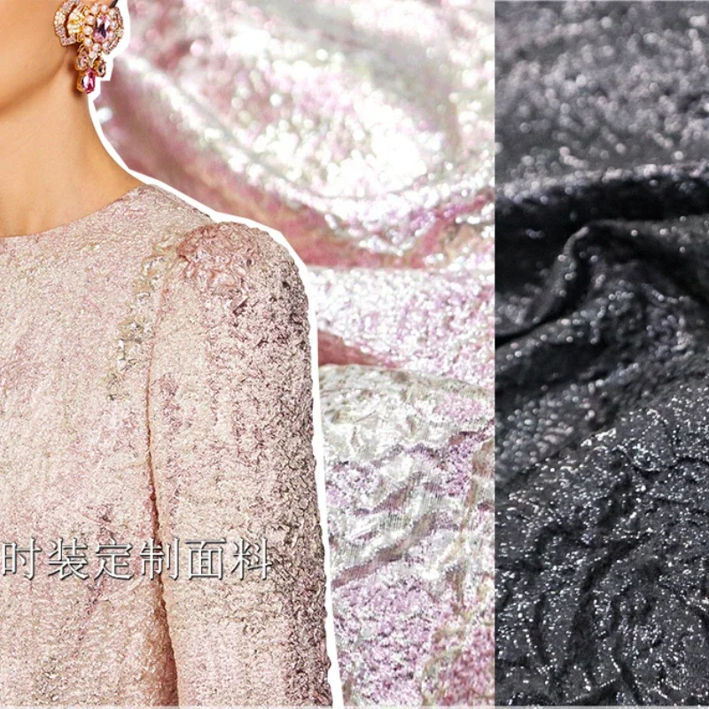Gold Line Yarn-dyed Jacquard Fabric Thin Dress Suit Jacket Clothing European Brand Fashion Design Sew Wholesale Cloth By Meter