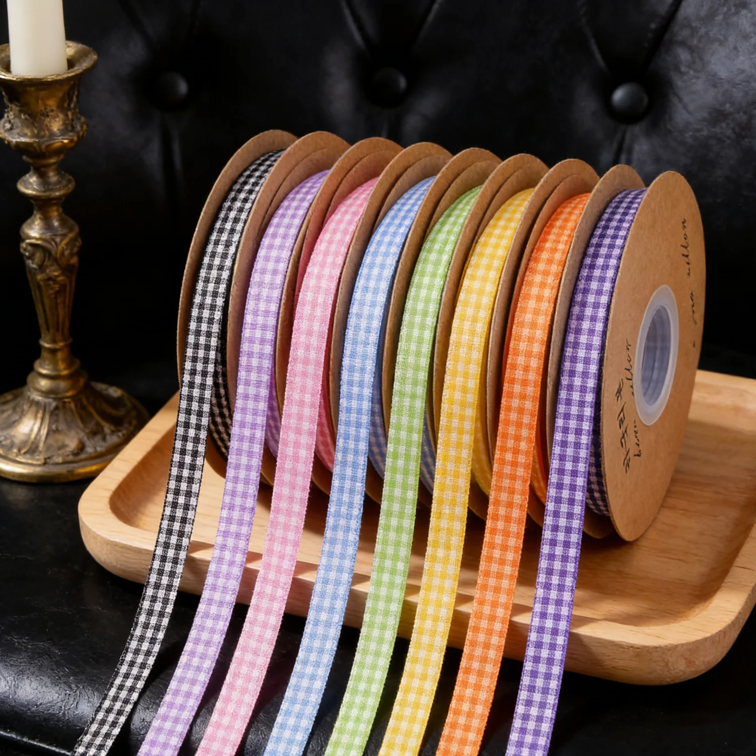 8 Rollen kariertes Band, Gitterband, kariertes Polyesterband, 3/8 Zoll Stoffbandrolle für Haarschmuck, Basteln, Weihnachten, Geschenkpapier