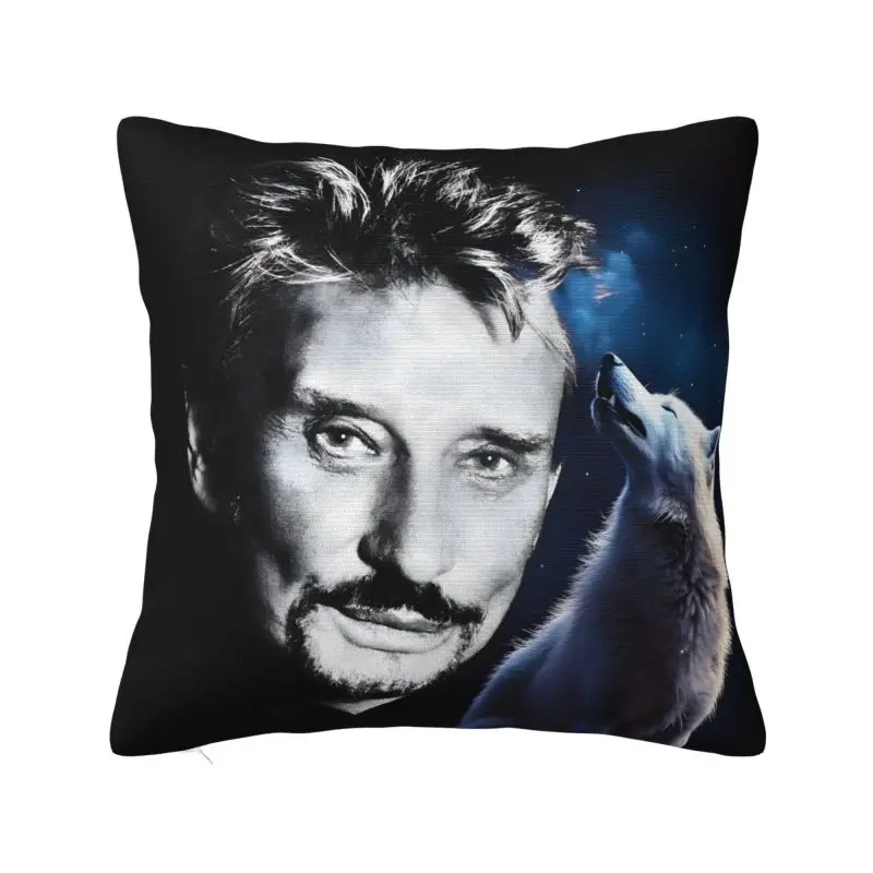 French Rock Legend Johnny Hallyday Cushion Cover 66x66 cm Polyester Velvet Throw Pillow Case For Sofa Car Home Decor Pillowcase