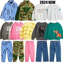 2024 New Autumn Winter Kids Children Set Girls Printed Hoodie Pantsuit Boys Hoodie Embroidered Denim Pants for Children