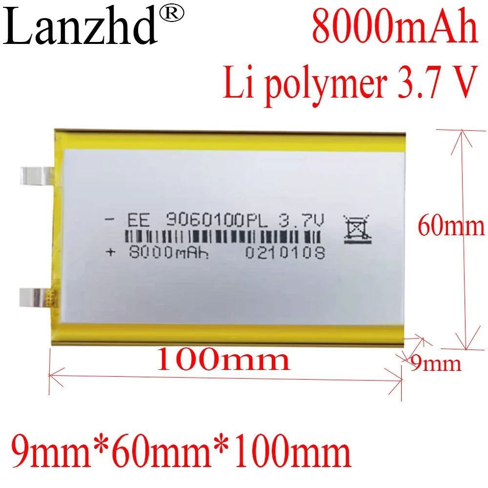 

1-10PCS 3.7V Polymer Lithium Li Po Batteries For Bluetooth speaker Mobile GPS PSP mobile PAD MID DVD PC 8000mAh 9*60*100mm