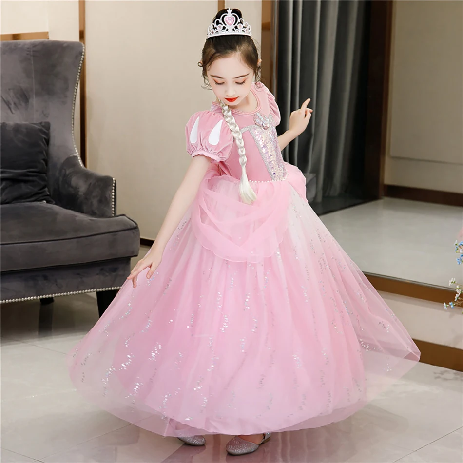 Princess Party Ball Gown for Girls The Little Mermaid Deluxe Carnival Ariel Cosplay Costume Children Pink Birthday Fantasy Robes