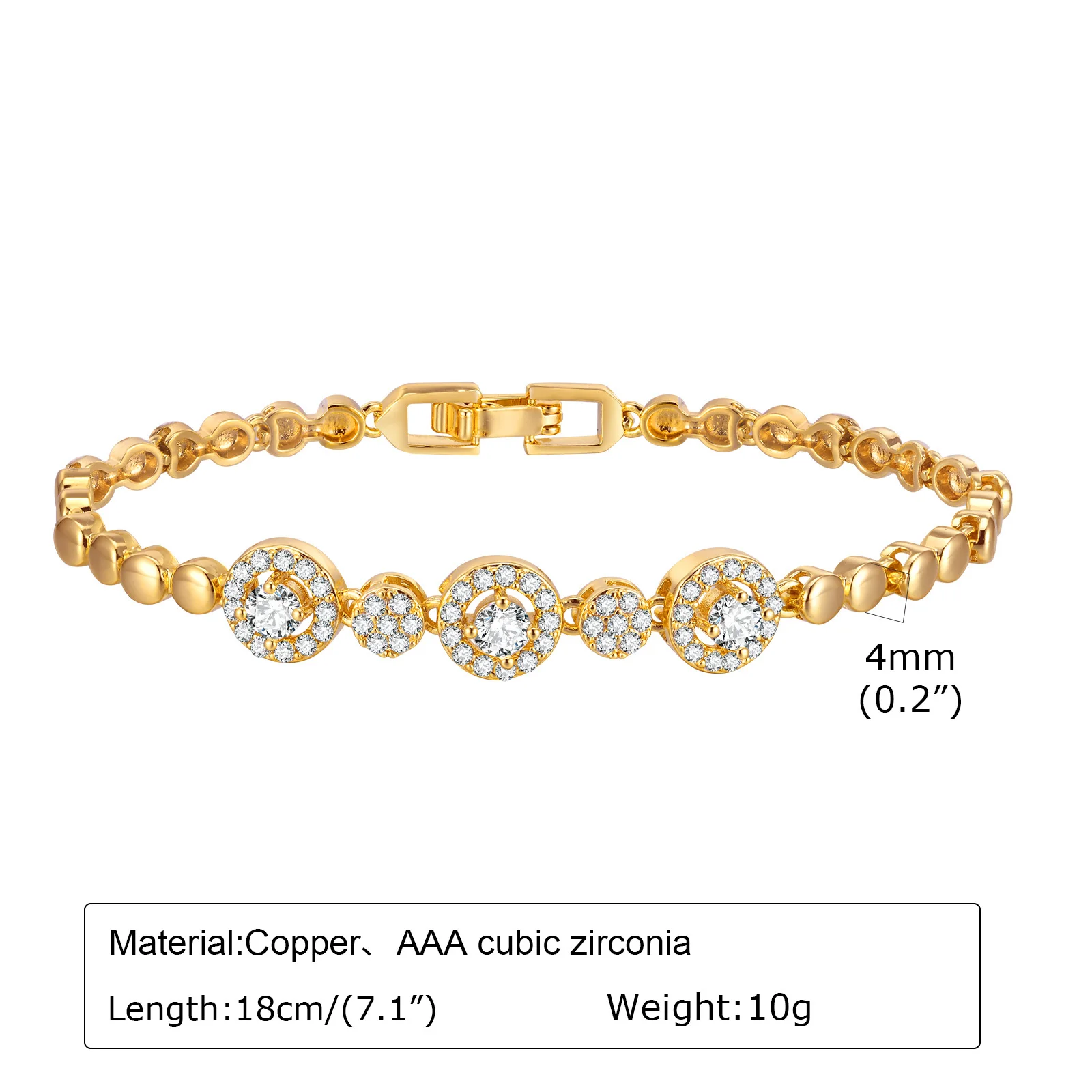 Cubic Zirconia Leaf Bracelet, 18K Gold Plated CZ Chain Link,Bridal