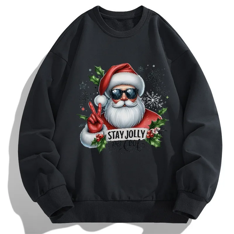 

2025 Santa Claus Bie Ye graffiti print tops Mens Casual Long Sleeve T Shirt Spring And Autumn Christmas Comfortable Cotton Tees