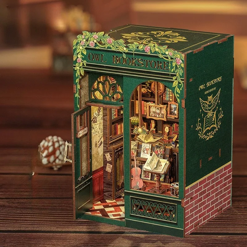 New Small Frame Bookend Assembly Model Miniature DIY Hut Wooden Handmade Building Block Doll House